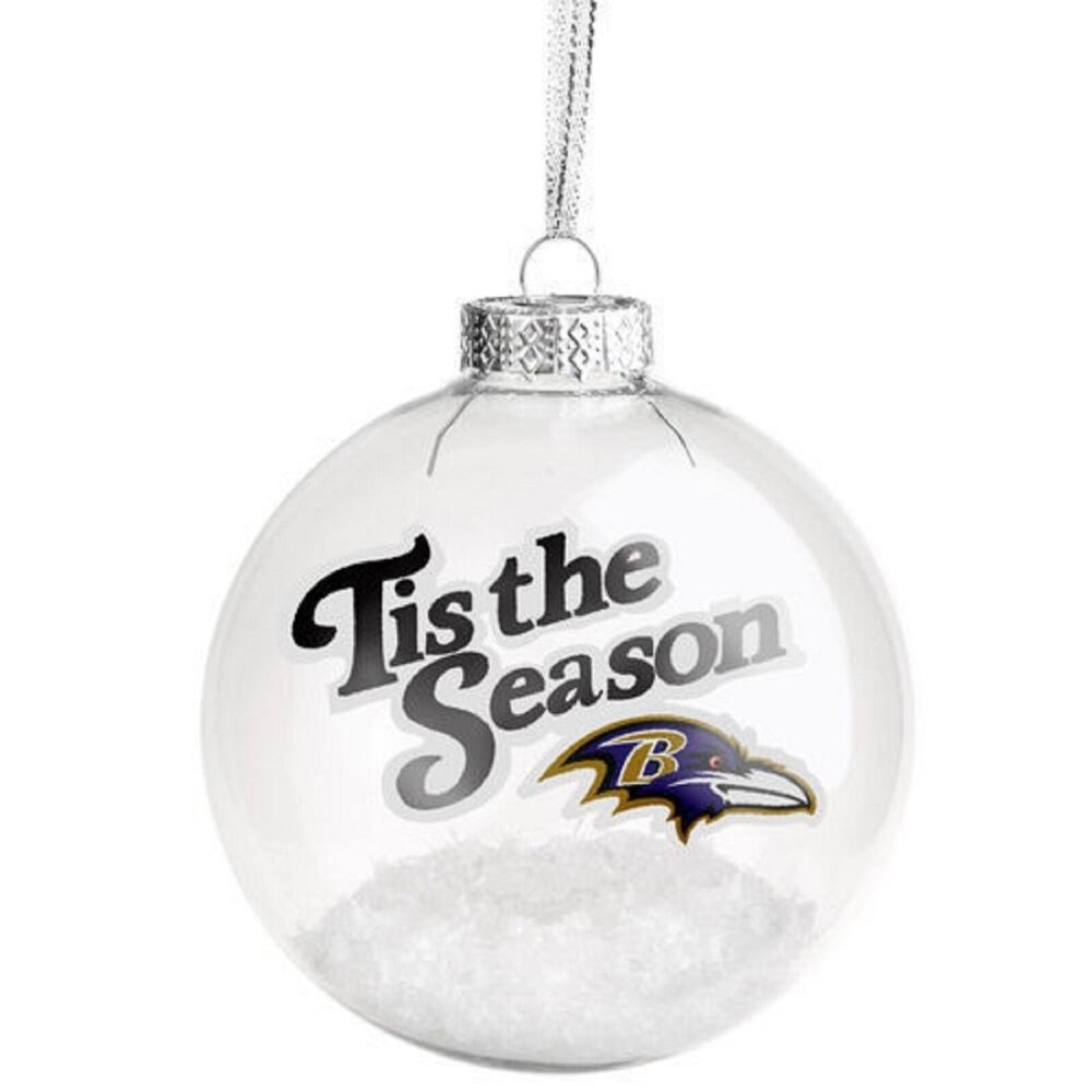 Baltimore Ravens "Tis The Season" NFL Team Logo Glass Ball Ornament Snow Effect